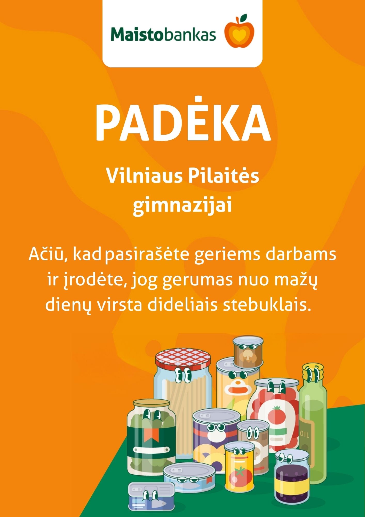 Padėka Vilniaus Pilaitės gimnazijai