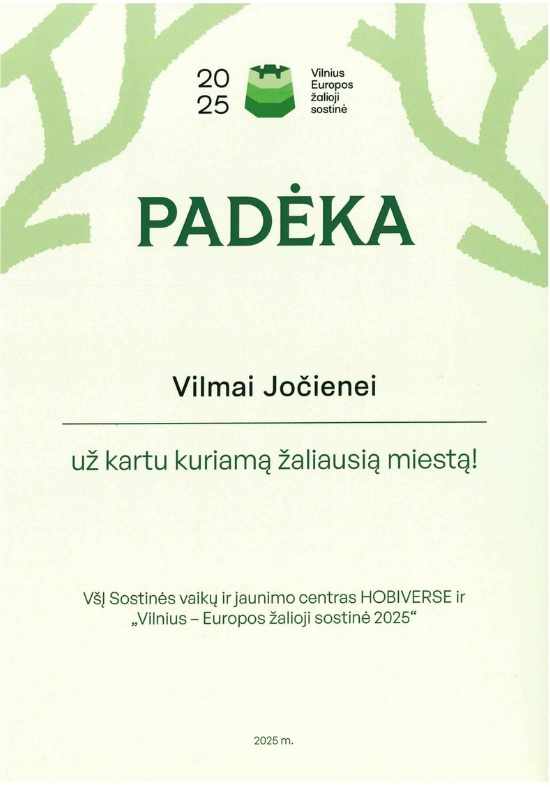 Padėka už kartu kuriamą žaliausią miestą